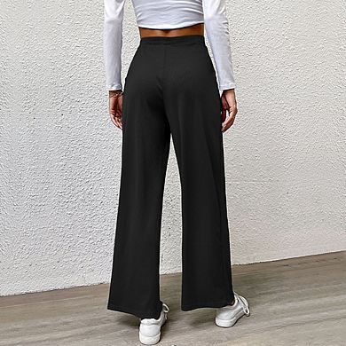 Women’s Wide Leg Pants Casual Palazzo Flowy Pleated With Pocket Trouser