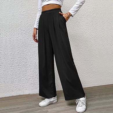 Women’s Wide Leg Pants Casual Palazzo Flowy Pleated With Pocket Trouser
