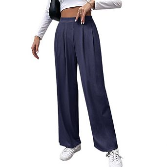 Women’s Wide Leg Pants Casual Palazzo Flowy Pleated With Pocket Trouser