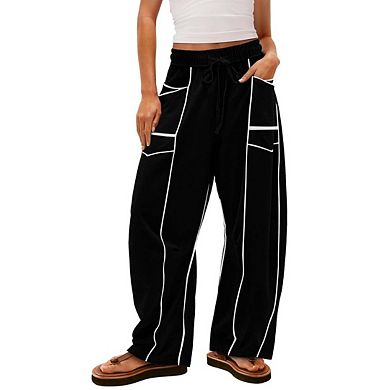 Women's Baggy Wide Leg Pants Casual Trousers Palazzo Pants Drawstring Waist Barrel Sweatpants