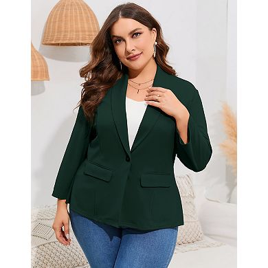 Women's Plus Size Blazer 3/4 Sleeve Single-Button Suit Jacket