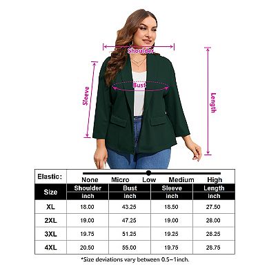 Women's Plus Size Blazer 3/4 Sleeve Single-Button Suit Jacket