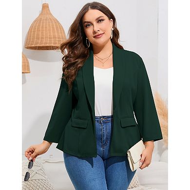 Women's Plus Size Blazer 3/4 Sleeve Single-Button Suit Jacket