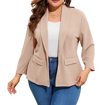 Women's Plus Size Blazer 3/4 Sleeve Single-Button Suit Jacket