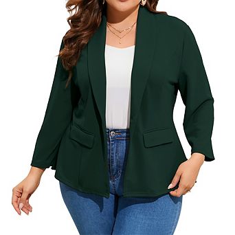 Women's Plus Size Blazer 3/4 Sleeve Single-Button Suit Jacket