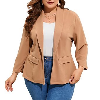 Women's Plus Size Blazer 3/4 Sleeve Single-Button Suit Jacket