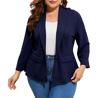 Women's Plus Size Blazer 3/4 Sleeve Single-Button Suit Jacket