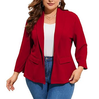 Women's Plus Size Blazer 3/4 Sleeve Single-Button Suit Jacket