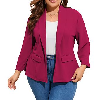 Women's Plus Size Blazer 3/4 Sleeve Single-Button Suit Jacket