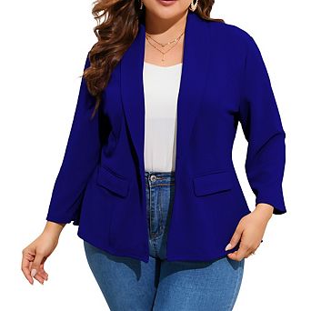 Women's Plus Size Blazer 3/4 Sleeve Single-Button Suit Jacket