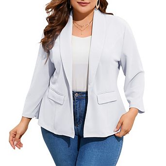 Women's Plus Size Blazer 3/4 Sleeve Single-Button Suit Jacket
