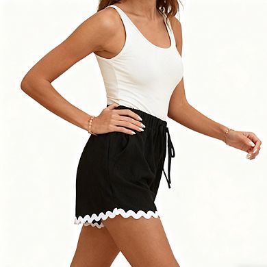 Women's Boho Shorts Flowy Elastic Waist Casual Shorts Flounced Hem Drawstring Lounge Beach Shorts