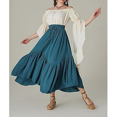 Women's High Waisted Maxi Skirt Tiered Ruffle Flowy Skirt