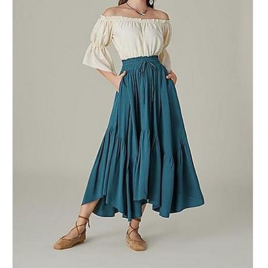 Women's High Waisted Maxi Skirt Tiered Ruffle Flowy Skirt