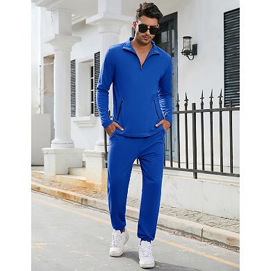 Mens Fall 2 Piece Tracksuit Long Sleeve Quarter Zip Golf Jogging Suit Athletic Sports Sweatsuits Set