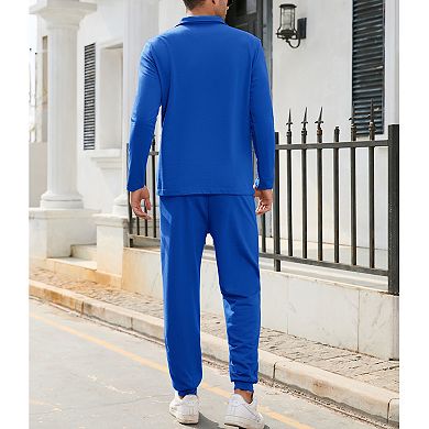 Mens Fall 2 Piece Tracksuit Long Sleeve Quarter Zip Golf Jogging Suit Athletic Sports Sweatsuits Set