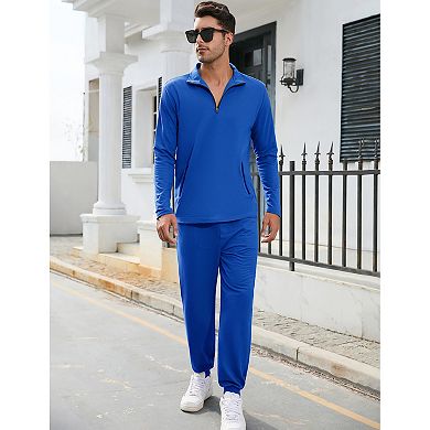 Mens Fall 2 Piece Tracksuit Long Sleeve Quarter Zip Golf Jogging Suit Athletic Sports Sweatsuits Set