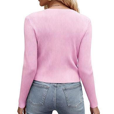 Women's Knit Cardigan Long Sleeve Tie Front Cropped Cardigan