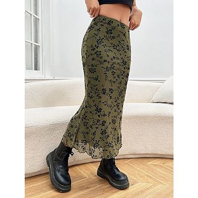 Women's High Waisted Mesh Skirt Y2k Outfits Fishtail Bodycon Long Skirts Goth Clothes