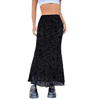 Women's High Waisted Mesh Skirt Y2k Outfits Fishtail Bodycon Long Skirts Goth Clothes
