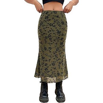 Women's High Waisted Mesh Skirt Y2k Outfits Fishtail Bodycon Long Skirts Goth Clothes