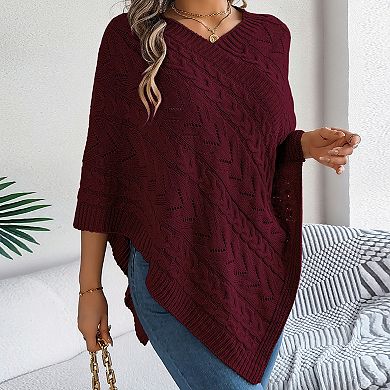 Women's Cable Knit Cape Poncho Oversized Open Front Sweater Wrap