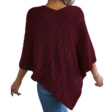 Women's Cable Knit Cape Poncho Oversized Open Front Sweater Wrap