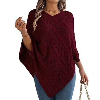 Women's Cable Knit Cape Poncho Oversized Open Front Sweater Wrap