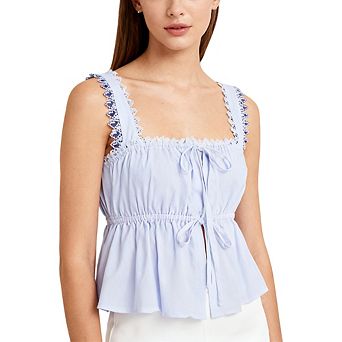 Women's Lace Cami Top with Drawstring Short Cropped Cute Casual Tank Top