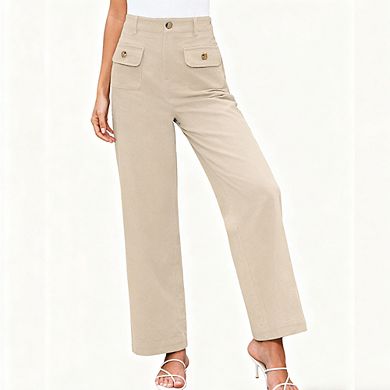 Women's High Waist Wide Leg Pants with Pockets Stretch Elastic Waist Work Casual Dress Pants