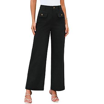 Women's High Waist Wide Leg Pants with Pockets Stretch Elastic Waist Work Casual Dress Pants