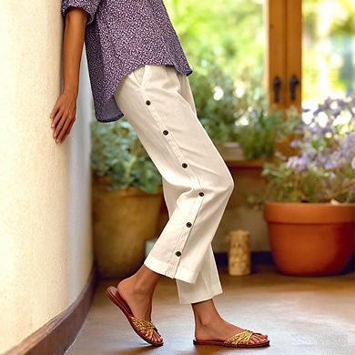 Women's High Waist Pants with Button Down Sides Casual Relaxed Fit Cropped Dress Pants with Pocket