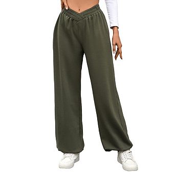 Women's V Crossover High Waisted Wide Leg Sweatpants Workout Active Joggers Baggy Lounge Pants