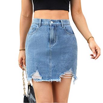 Women's Denim Short Skirt High Waist Slim Button Mini Skirts