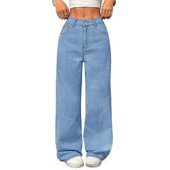 Women's Wide Leg Jeans High Waisted Baggy Boyfriend Jean Elastic Waist Stretchy Loose Denim Pants