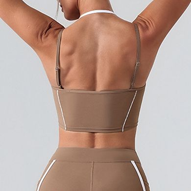 Women's Double-Layer Halter Sports Bra Adjustable Strap Racerback Workout Crop Top