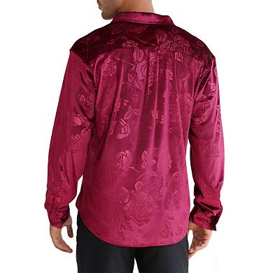 Mens Velvet Embossed Long Sleeve Collar Button Shirt Tops