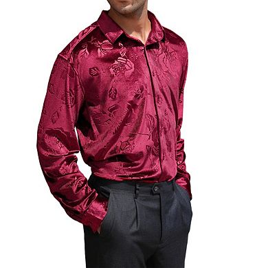 Mens Velvet Embossed Long Sleeve Collar Button Shirt Tops