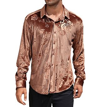 Mens Velvet Embossed Long Sleeve Collar Button Shirt Tops