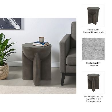 14 in. Round Cement Contemporary End Table