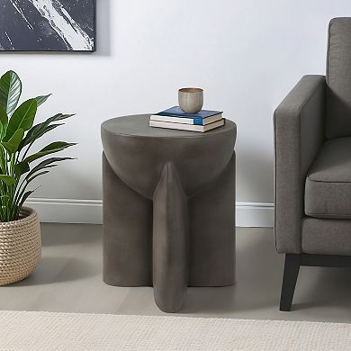 14 in. Round Cement Contemporary End Table