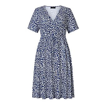 Women's Plus Size Summer Short Sleeve Casual Dresses V Neck Midi Dress