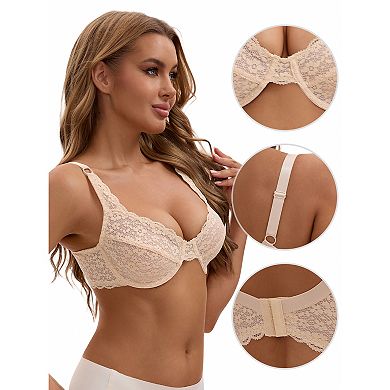 3 Packs Women's Lace Underwire Adjustable Straps Push Up Soft Cup Bras