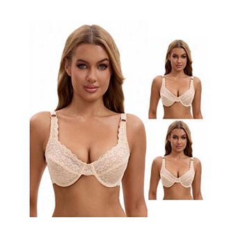 3 Packs Women's Lace Underwire Adjustable Straps Push Up Soft Cup Bras