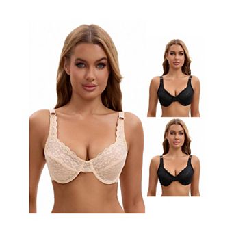 3 Packs Women's Lace Underwire Adjustable Straps Push Up Soft Cup Bras