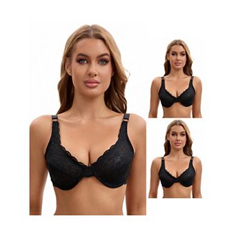 3 Packs Women's Lace Underwire Adjustable Straps Push Up Soft Cup Bras