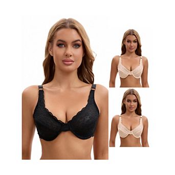 3 Packs Women's Lace Underwire Adjustable Straps Push Up Soft Cup Bras