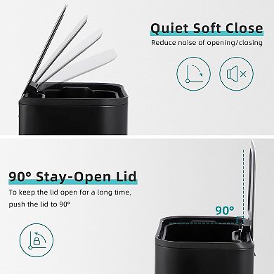 Stainless Steel Step Trash Can, Soft Close Lid, Removable Inner Bucket for Bathroom & Kitchen