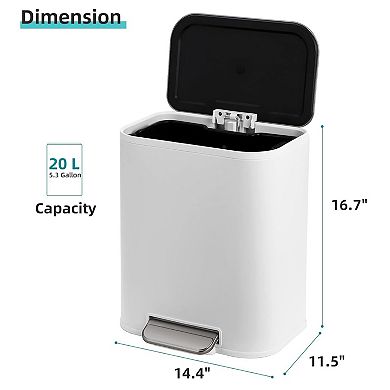 Stainless Steel Step Trash Can, Soft Close Lid, Removable Inner Bucket for Bathroom & Kitchen