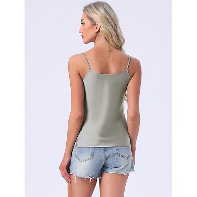 Women's 2 Pcs Satin Camisole Silky Pajama Tank Top U Neck Soft Spaghetti Strap Loose Basic Sleepwear